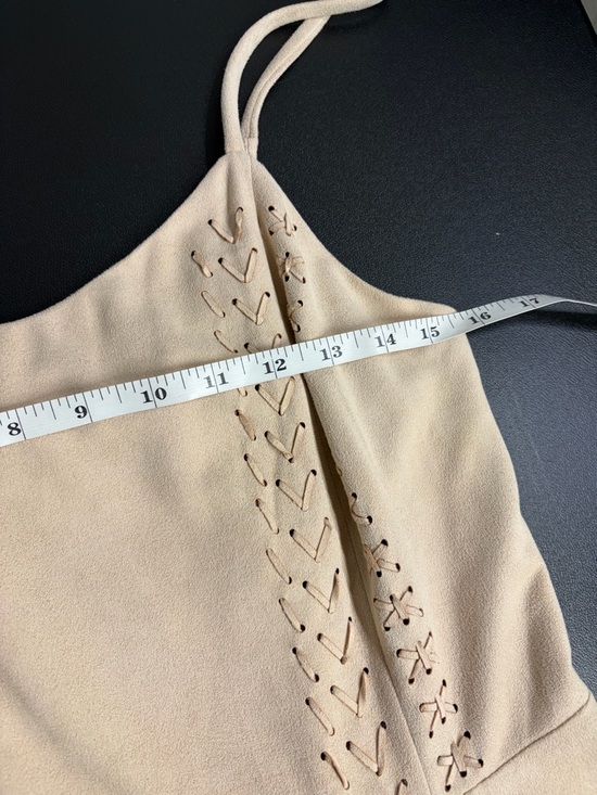 Miss Me Blush Beige Mini Dress Spaghetti Strap Lace-Up Boho Feminine Spring Summ - Picture 6 of 11